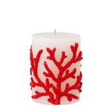 Pillar Candle - White with Red Coral Embossed