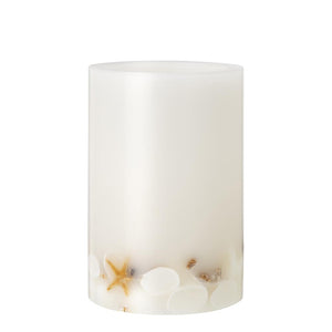 Pillar Candle - Wax Lantern - White with Seashells Inlaid