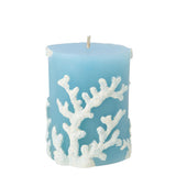 Pillar Candle - Blue with White Coral Embossed