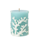 Pillar Candle - Aqua with White Coral Embossed