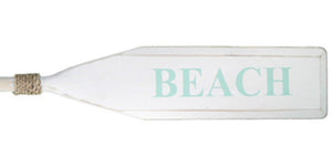 Wood Paddle with Rope (5' 5") - White/White with Aqua"BEACH" - OK 595 27