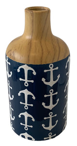 Ceramic Vase with Anchors (4.7" x 4.7" x 9.9") - UC15358AD