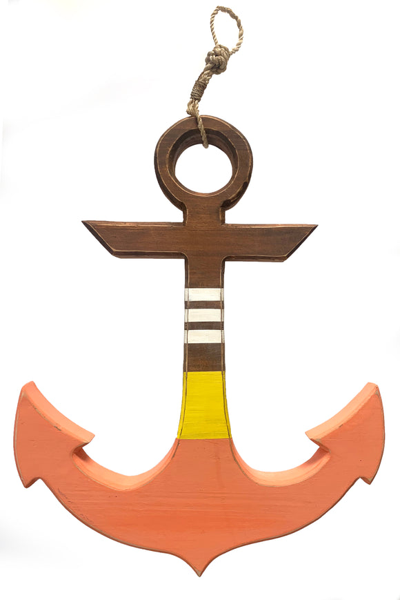 Anchor with Rope Accent (Coral, Yellow and White Striped) - WJ AN46