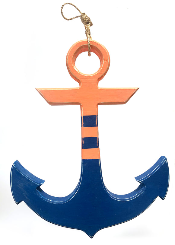 Anchor with Rope Accent (Navy and Coral Striped) - WJ AN51
